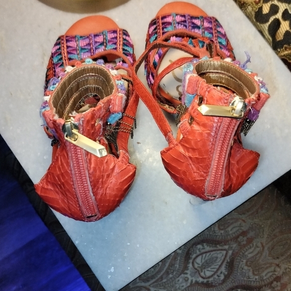 Sam Edelman Red and Purple Sandals with Beaded Straps - Picture 3 of 7